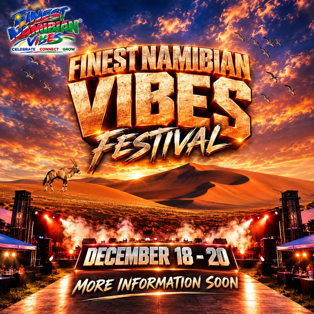 Finest Nau-Aib Vibes 2026 festival artwork with stage and Namibian dunes